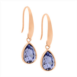 Tear Drop Earrings w/ Amethyst Glass & Rose Gold IP Plating