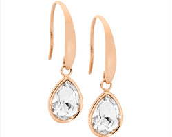 Tear Drop Earrings w/ WH Glass & Rose Gold IP Plating