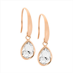 Tear Drop Earrings w/ WH Glass & Rose Gold IP Plating