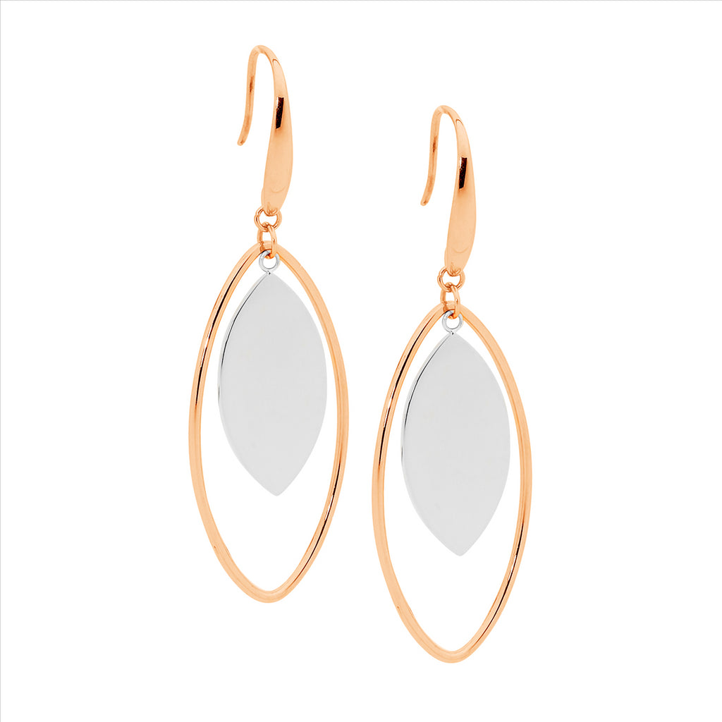 Ellani Rose Gold Plated Open Tear Drop Earrings With Solid Centre