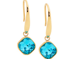 Ellani Mint Glass Square Drop Earrings With Yellow Gold Plating