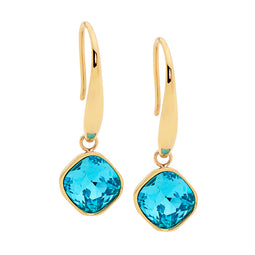 Ellani Mint Glass Square Drop Earrings With Yellow Gold Plating