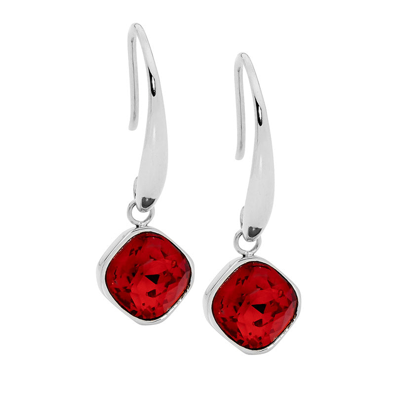 Ellani Stainless Steel Red Glass Drop Earrings