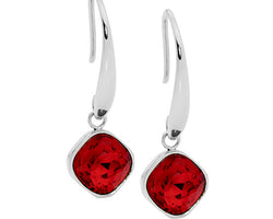 Ellani Stainless Steel Red Glass Drop Earrings