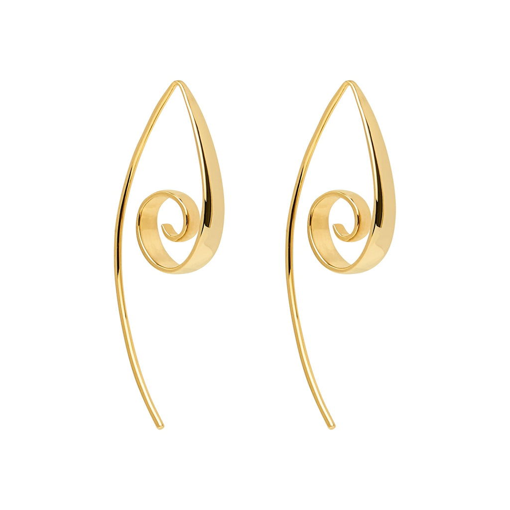 3.5X38mm Yellow Gold (14K 1Mc) Plated Silver Tapered Curl Earring, Antitarnish