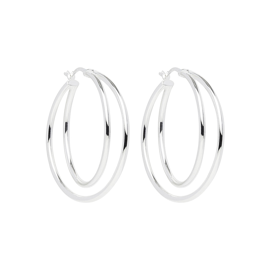 Silver Double Band Hoop Earrings