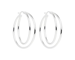 Silver Double Band Hoop Earrings