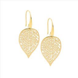 Ellani Yellow Gold Plated Leaf Drop Earrings