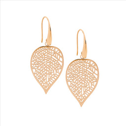 Ellani Rose Gold Plated Leaf Drop Earrings