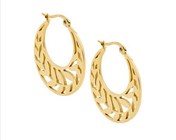 Ellani Yellow Gold Plated Hoop Earrings With Leaf Feature