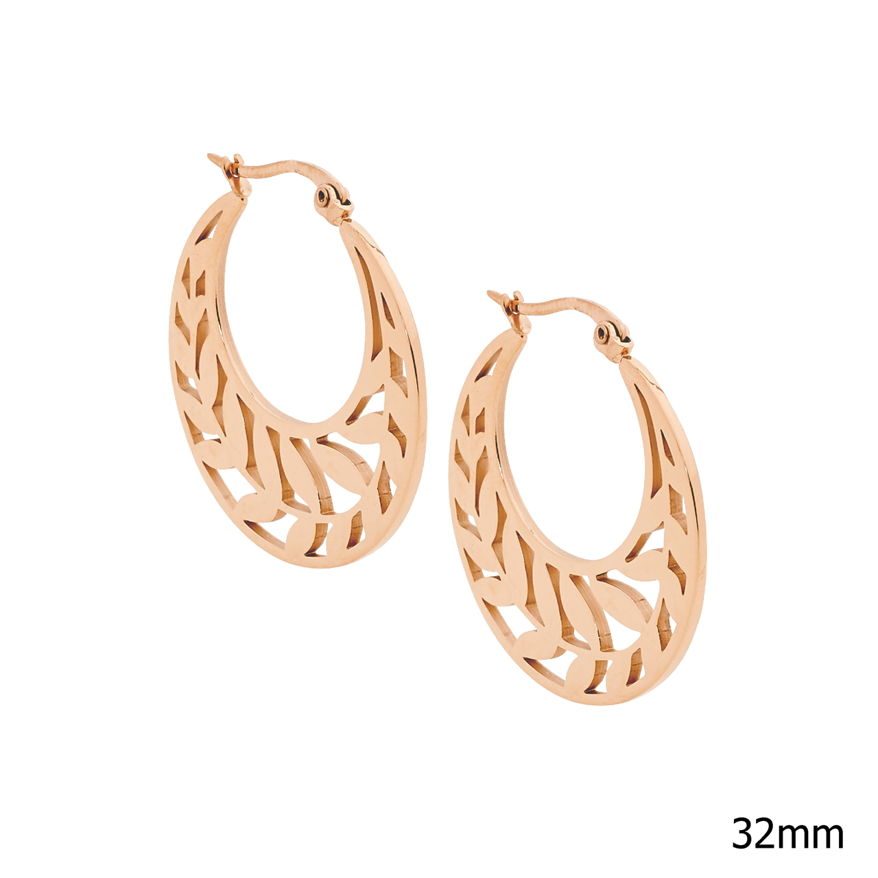 Ellani Rose Gold Plated Hoop Earrings With Leaf Feature