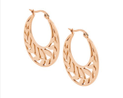 Ellani Rose Gold Plated Hoop Earrings With Leaf Feature