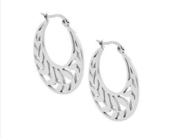 Ellani Stainless Steel Hoop Earrings With Filigree Leaves