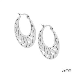 Ellani Stainless Steel Hoop Earrings With Filigree Leaves