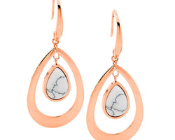 Ellani Stainless Steel And Rose Gold Plated Earrings With Howlite