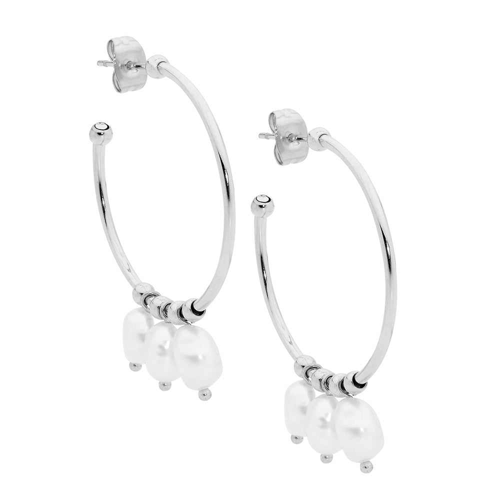 Ellani Stainless Steel Hoop Earrings With Freshwater Pearls