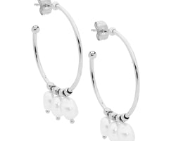 Ellani Stainless Steel Hoop Earrings With Freshwater Pearls
