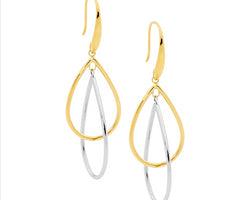 Ellani Stainless Steel And Gold Plated Tear Earrings