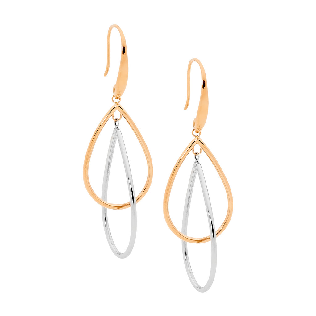 Ellani Stainless Steel And Rose Gold Plated Tear Earrings