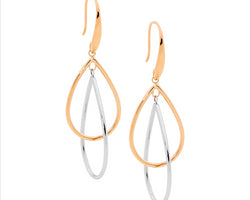 Ellani Stainless Steel And Rose Gold Plated Tear Earrings