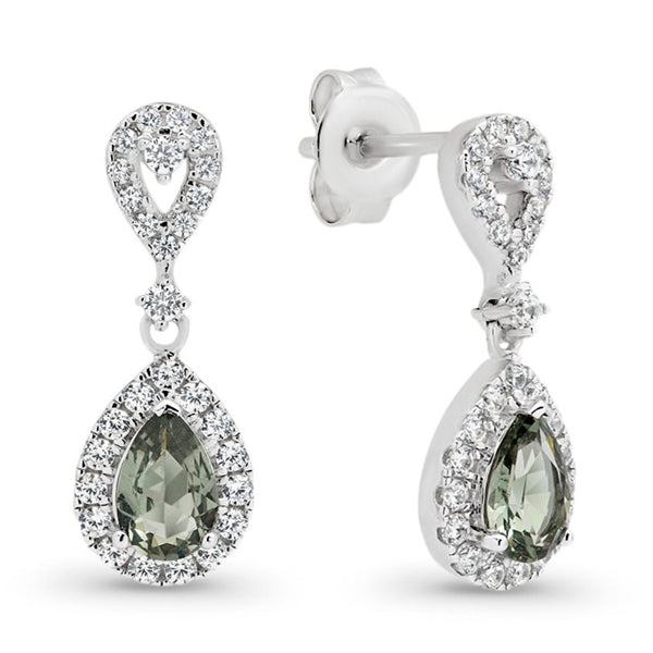 Green Cz Teardrop Earrings With Cz Halo