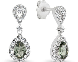 Green Cz Teardrop Earrings With Cz Halo