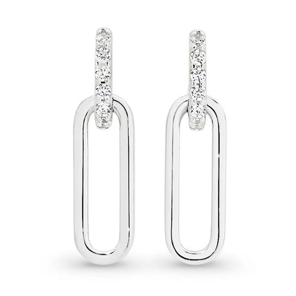 Silver Link Drop Earrings With Cz
