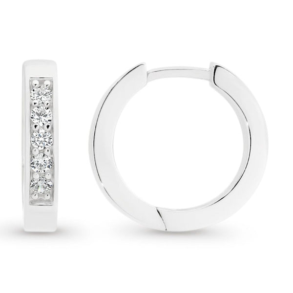 Silver Huggie Earrings With Cz