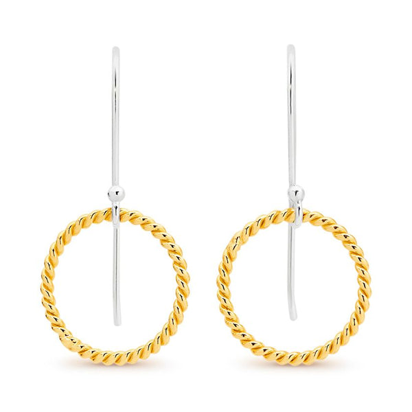 Yellow Gold Plated Rope Circle Drop Earrings