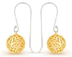 Yellow Gold Plated Filigree Petal Globe Drop Earrings