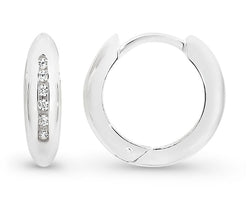 Silver Round Huggie Earrings With Cz