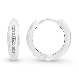 Silver Round Huggie Earrings With Cz