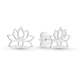 Silver Lotus Flower Stud Earrings