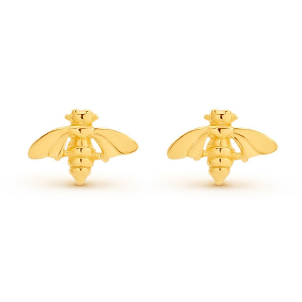 Yellow Gold Plated Small Bee Stud Earrings