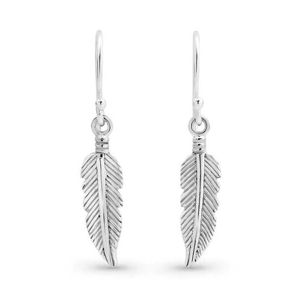 Silver Feather Drop Earings