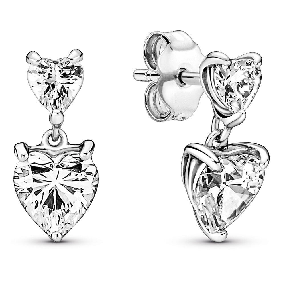 Pandora Heart Sterling Silver Stud Earrings With Cz
