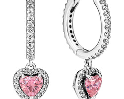 Pandora Heart Sterling Silver Hoop Earrings With Fancy Pink And Cz