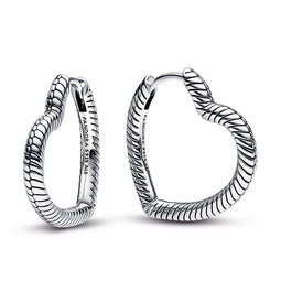 Heart Snake Chain Pattern Sterling Silver Hoop Earrings