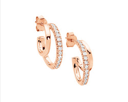 Ss 17Mm Dble Hoop Earrings, 1X Wh Cz W/Rose Gold Plating