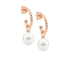 Ss 13Mm Twist Hoop Earrings, Freshwater Pearl Drop W/Rose Gold Plating