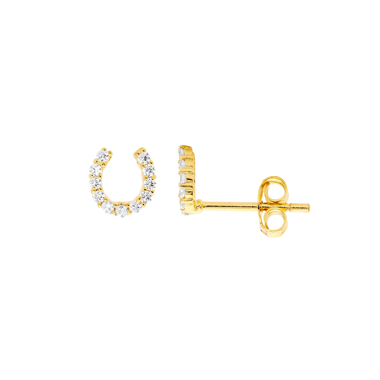 Ss Wh Cz 6Mm Small Horse Shoe Earrings W/Gold Plating