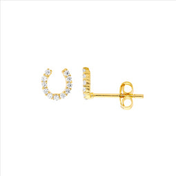 Ss Wh Cz 6Mm Small Horse Shoe Earrings W/Gold Plating