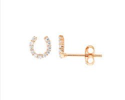 Ss Wh Cz 6Mm Small Horse Shoe Earrings W/Rose Gold Plating