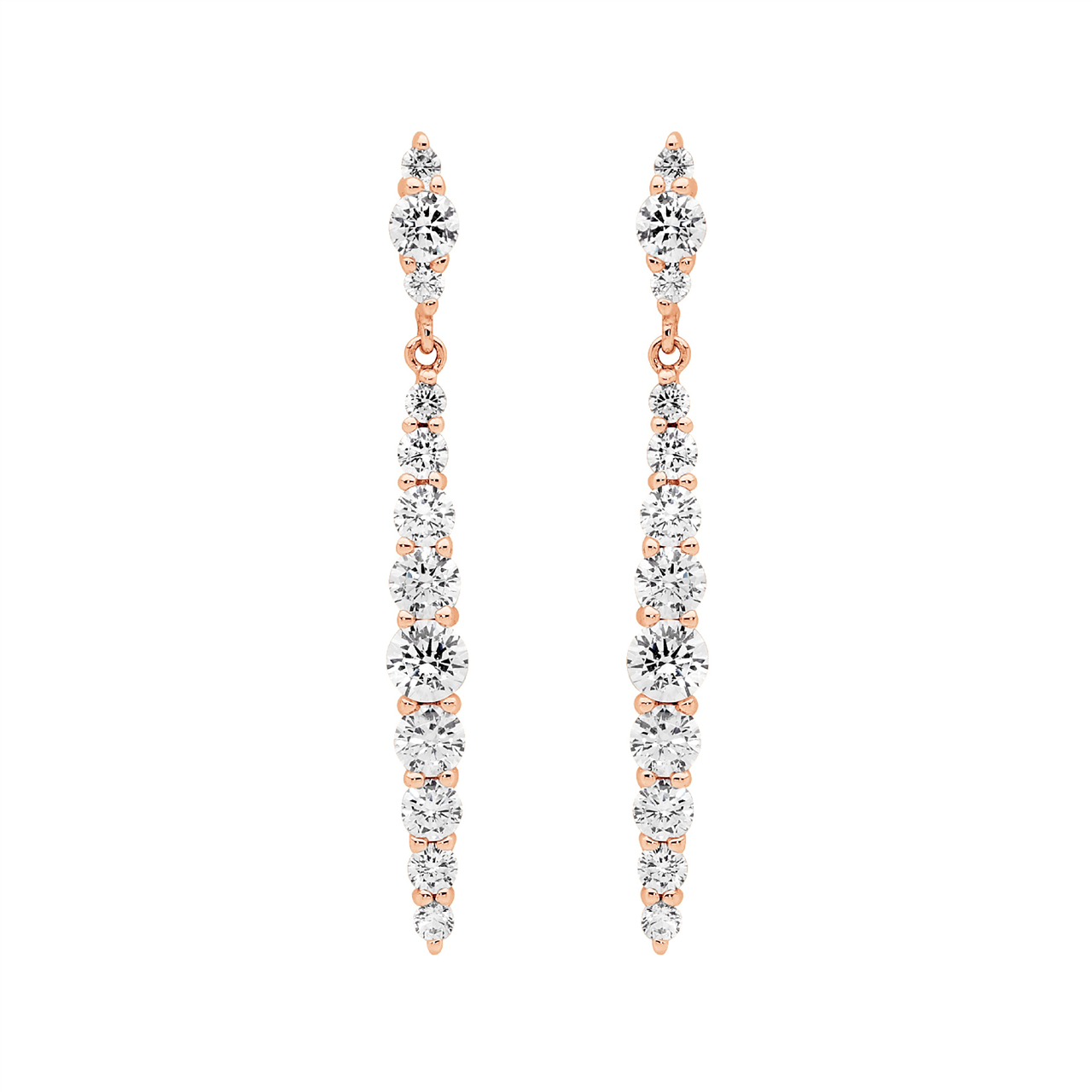 Ss Gradual Wh Cz To Cntr Drop Earrings W/Rose Gold Plating