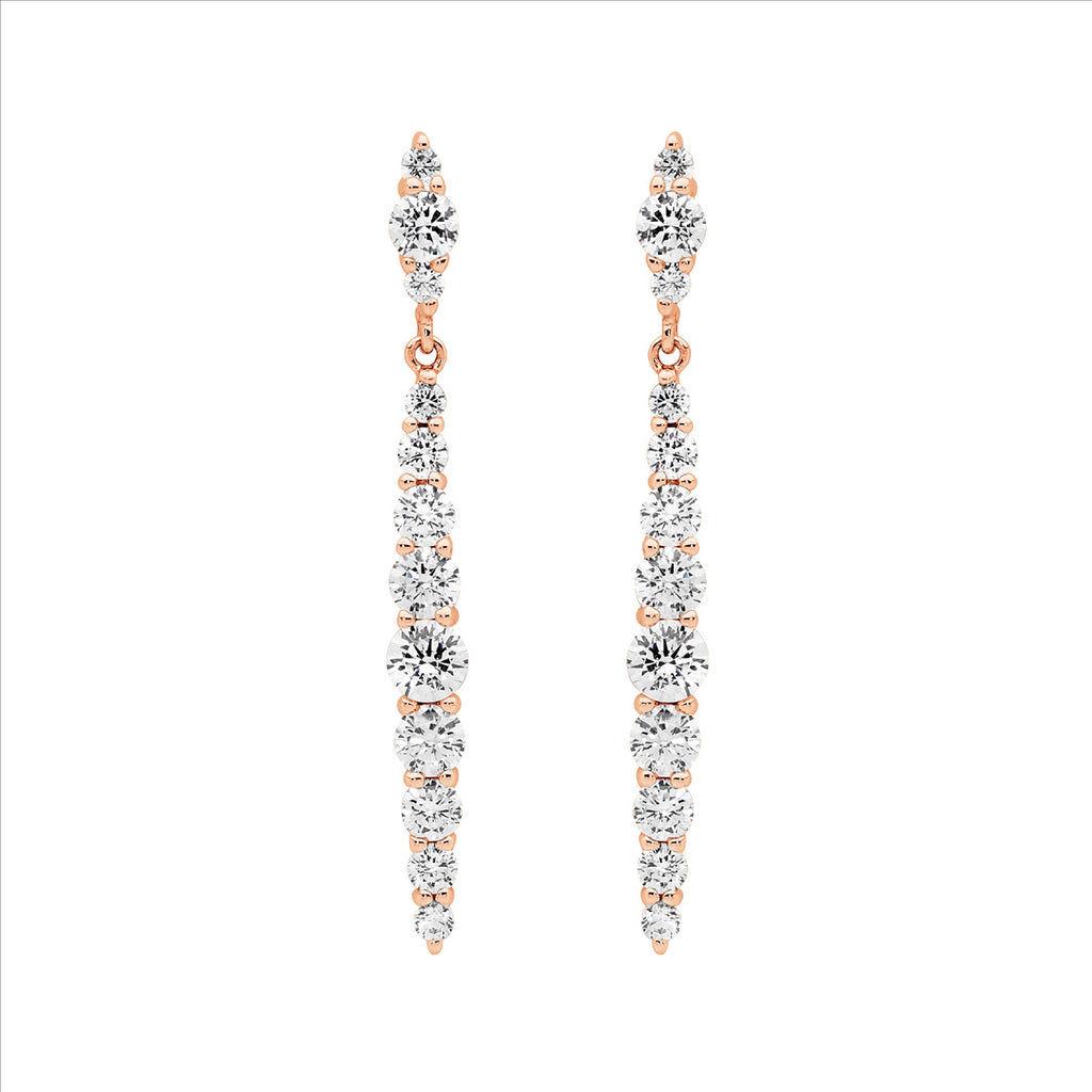 Ss Gradual Wh Cz To Cntr Drop Earrings W/Rose Gold Plating