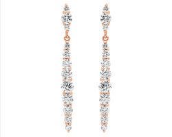 Ss Gradual Wh Cz To Cntr Drop Earrings W/Rose Gold Plating