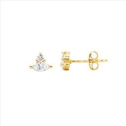 Ss Wh Cz Marquise & Rnd Stud Earrings W/Gold Plating