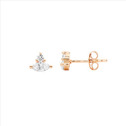 Ss Wh Cz Marquise & Rnd Stud Earrings W/Rose Gold Plating