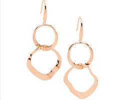 Stainless Steel Dbl Wave Open Circle Earrings W/Rose Gold Ip Plating