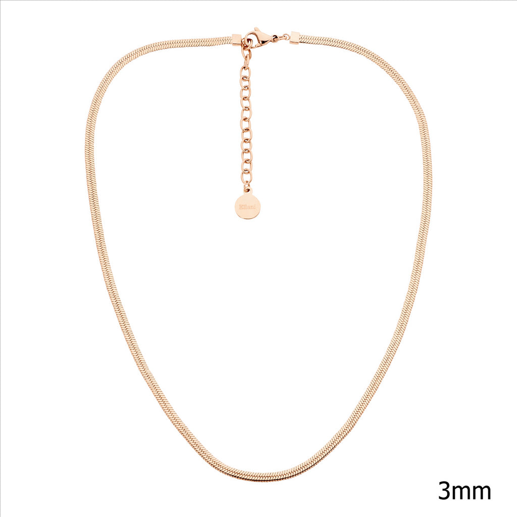 Stainless Steel 3Mm Herringbone Chain, 40+5Cm W/Rose Gold Ip Plating